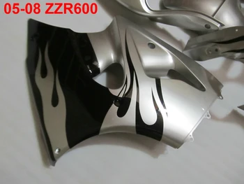 Liejimo kėbulo lauktuvės komplektas Kawasaki Ninja ZZR600 05-08 sidabro juoda purvasargiai nustatyti ZZR600 2005-2008 OT25