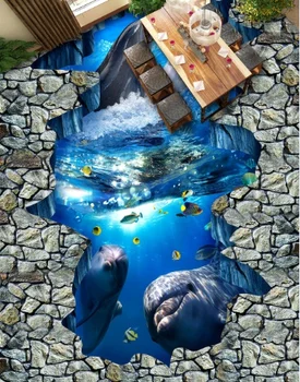 [Lipnios] 3D Blizga Jūros Delfinai 6 neslidus Vandeniui Foto Lipnios Grindų, Sienų Lipduko Tapetai Freskomis Spausdinti Decal