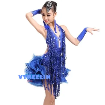 Lotynų suknelė mergaitėms Drabužius šokių mergaičių šokio kostiumai vaikams lotynų suknelė modernaus šokio kostiumai vaikams samba rumba