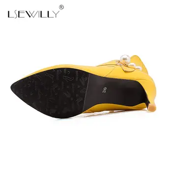 Lsewilly aukštos kokybės pu odos batai moterims smailus pirštas trumpas pliušinis rudens batai su užtrauktuku ploni aukšti kulniukai batai S867