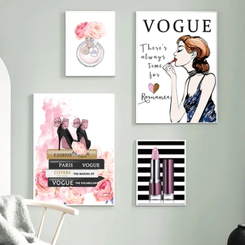 Lūpų Dažai, Aukštakulniai Mados Plakatas Makiažas Gėlių Spaudinių Drobė Meno Tapybos Vogue Girl Sienos Nuotraukas Šiuolaikinės Miegamasis Kambarys Namų Dekoro