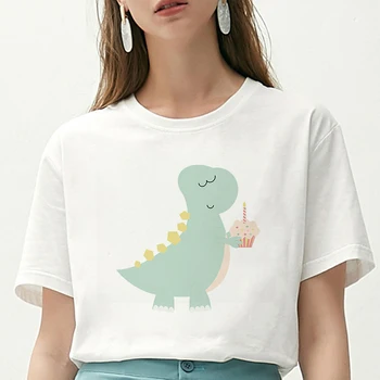 Lūs Los Kawaii Dinozaurų spausdinti Moterų Harajuku Ulzzang Animacinių filmų T-Shirt mados Mielas Atspausdintas T-Shirt korėjos Stiliaus Viršūnes Moterims