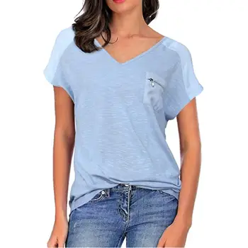 M/2XL Plius dydžio marškinėlius Moterims Vasaros Atsitiktinis V-Kaklo trumpomis Rankovėmis Kišenėje Laisvi Marškinėliai Topai tee camiseta feminina A20