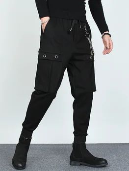M-3XL!Madingo prekės ženklo kelnės, vyriški žiemos laisvi kojų haremas vilnonių kelnių korėjos stiliaus madinga įrankiai kelnės.