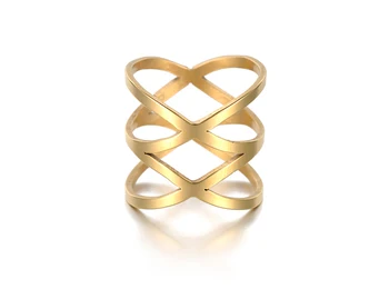 Madinga Tuščiaviduriai Double X Shapae-Osioms Žiedai Aukso Spalvos Nerūdijančio Plieno Vestuvinis Žiedas Papuošalai Moterims Kalėdinės Dovanos R18121
