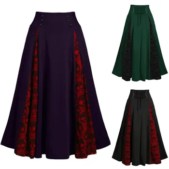 Madingi moterų plius dydžio sijonas nėrinių kratinys aukšto juosmens midi sijonas gotikos vientisos spalvos klostuotas sijonas юбка женская 40*