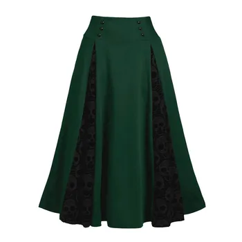 Madingi moterų plius dydžio sijonas nėrinių kratinys aukšto juosmens midi sijonas gotikos vientisos spalvos klostuotas sijonas юбка женская 40*