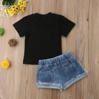 Mados Baby Girl Vaikas Blizgančiais Bowknot trumpomis Rankovėmis T-shirt Viršūnes China Džinsinio Šortai, Drabužiai Rinkinys