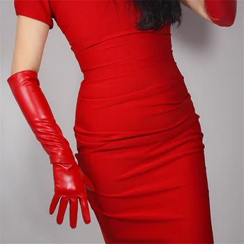 Mados Moterų Trumpas odines Pirštines 16cm Riešo Modeliavimas Oda, Dirbtinė Oda Dirbtinė, Avikailio Didelis Raudonas PUDH16
