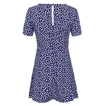 Mados Mėlyna Moterų Spausdinti Giliai V-kaklo trumpomis Rankovėmis Bohemian Suknelės 2020summer Elegantiškas Vestidos Moterų Užtrauktukų Paplūdimio Mini Suknelė