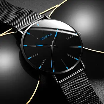 Mados Paprastas Mens Analoginiai Laikrodžiai Ultra Plonas juodos Odos Juostos Tinklelio Diržo Žiūrėti Vyrų Verslo Prabanga Kvarcinis Analoginis Laikrodis