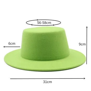 Mados seklių viršuje vilnonių top hat vyrų, moterų bowknot fedora skrybėlę žalia flat top plokščių kraštų ponas hat, white jazz skrybėlę