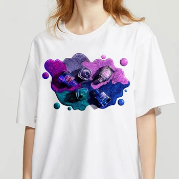 Marškinėliai 3D nagų lako spausdinti moterų Marškinėlius Mielas Atspausdinta Aukščiausios Moterų Harajuku Graphic T Shirt O-Kaklo Estetika Marškinėlius