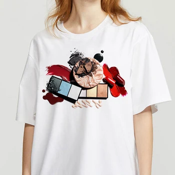 Marškinėliai 3D nagų lako spausdinti moterų Marškinėlius Mielas Atspausdinta Aukščiausios Moterų Harajuku Graphic T Shirt O-Kaklo Estetika Marškinėlius