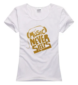 Medvilnės Mados Hip-hop moterų panele, mergina wasit slim nauja muzika niekada miegoti golden Tee Camiseta T-Shirt marškinėliai Tee viršuje dovana
