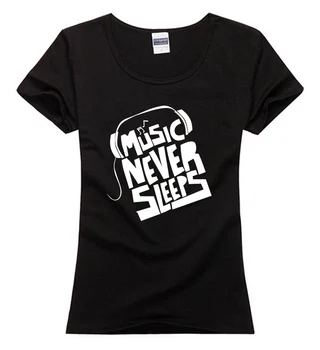 Medvilnės Mados Hip-hop moterų panele, mergina wasit slim nauja muzika niekada miegoti golden Tee Camiseta T-Shirt marškinėliai Tee viršuje dovana