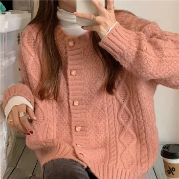 Megztinis moterų 2020 m. rudenį naujų moterų universalus trikotažas prarasti atsitiktinis saldus ilgomis rankovėmis megztinis kailis