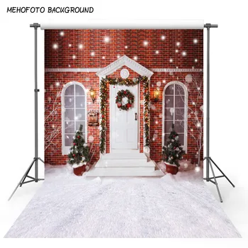 Mehofond Kalėdų Backdrops Raudonų Plytų Sienos, Namas Sniegas, Kalėdų Eglutės Vaikų Foto, Fotografija Tapetai fotografijos Studija