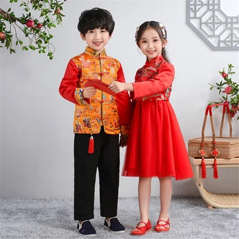 Mergaičių senovės stiliaus raudona Naujųjų Metų apranga, rudens ir žiemos naujas šiltas vaikų Tango kostiumas spausdinimo eksploatacinių savybių kostiumai
