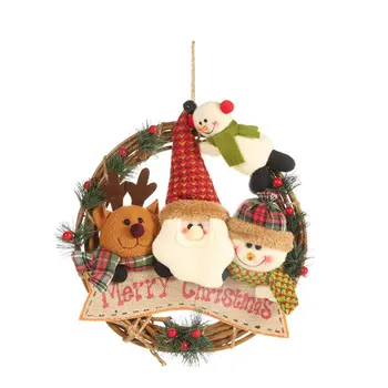Merry Christmas Garland Vainiką ant Sienos Kabo Dekoro Durų Briedžių Sniego Rotango Papuošalai Kalėdų Pakabukas Dekoro Namų 2021 Naujųjų Metų