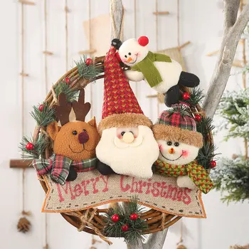 Merry Christmas Garland Vainiką ant Sienos Kabo Dekoro Durų Briedžių Sniego Rotango Papuošalai Kalėdų Pakabukas Dekoro Namų 2021 Naujųjų Metų