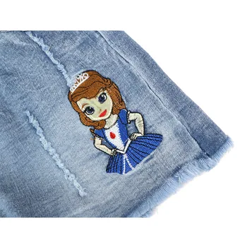 Mielas animacinių filmų Merginos Džinsai sniego Baltos spalvos, Siuvinėta Vaikų Drabužiai Vaikams Jeans Mėlyna Džinsinio audinio plauti mergina džinsai trumpas kelnes dovanos
