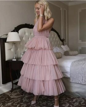 Minkštas Tiulis Pakopų vakarinę Suknelę Morandi Suknelė Naujo Dizaino vakare suknelė 2019 Kulkšnies Ilgis Abendkleider