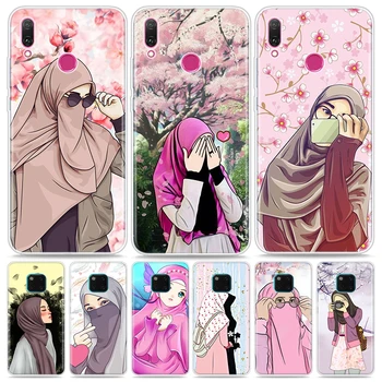 Minkštas Viršelis animacinių filmų Hijab Veido Musulmonų Islamo Mergina Huawei Mate 30 20 20X Lite Y9 Y7 Y5 Y6 Pro Prime Lite 2018 2019 Telefono dėklas