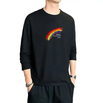 MISSKY vyriški T-shirt Pavasarį, Rudenį Spausdinimo Prarasti ilgomis rankovėmis Apvalios Apykaklės Dugno marškinėlius Vyrų Viršūnes Naujas