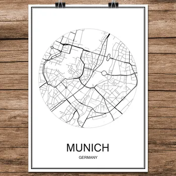 MIUNCHENAS Vokietija Abstraktus Pasaulis Miesto Gatvių Žemėlapis Spausdinti Plakato Padengtas Popierius Kavinė Baras Kambarį Namų Dekoro Siena Lipdukas 42x30cm