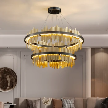 Modernus apvalių aukso liustra už kambarį kabinti lempas miegamasis nerūdijančio plieno led šviesos prabanga aukso blizgesio kristalų (lcd)