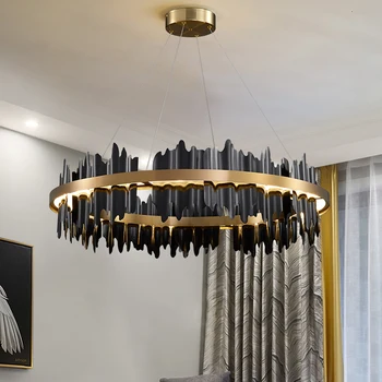 Modernus apvalių aukso liustra už kambarį kabinti lempas miegamasis nerūdijančio plieno led šviesos prabanga aukso blizgesio kristalų (lcd)