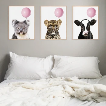 Modernus Kambarys Spausdinimo Rinkinys, 9 Panda Su Balionu Sienų Tapybos koalos Cheetah Pug Mažylis Tendencijas Meno be Rėmelio Nuotraukas