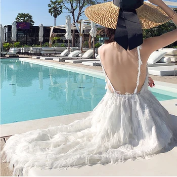 Moterų Balti Maxi Šalies Dirželiai Backless Suknelė Vasaros Atsitiktinis Elegantiškas Atostogų Paplūdimyje Ilga Suknelė korėjos kilimo ir tūpimo Tako 2020 suknelė Sundress