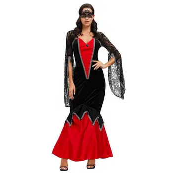 Moterų Helovinas Vaiduoklis Nuotaka Juoda Raudona Ragana Dress Cosplay Vampyras Užrištomis Akimis