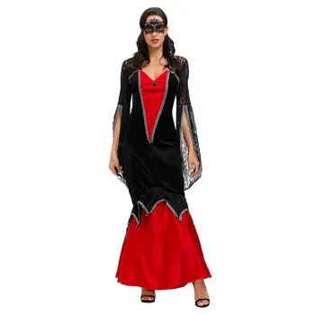 Moterų Helovinas Vaiduoklis Nuotaka Juoda Raudona Ragana Dress Cosplay Vampyras Užrištomis Akimis