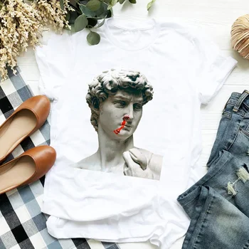 Moterų Lady Marškinėliai Skulptūra Išspausdintas Ponios Marškinėlius trumpomis Rankovėmis Laisvi Marškinėliai Moterims, Moterų Topai Rūbų, Grafinis T-shirt