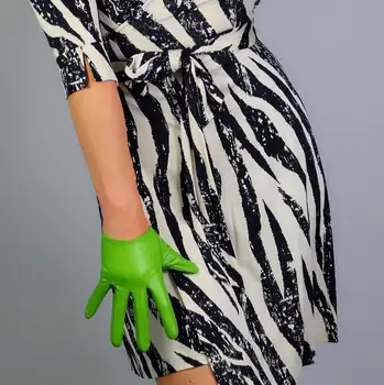Moterų mados kilimo ir tūpimo tako žalioji slim dirbtiniais pu odos pirštinės lady klubo veiklos oficialų šalies odos trumpą pirštinės 16cm R2639
