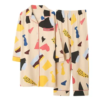 Moterų Pižama Komplektas M-3XL Sleepwear ilgomis Rankovėmis Pižamos Prarasti Pajama Moterų Rudenį Medvilnės Homewear