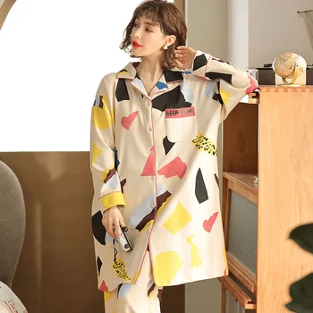 Moterų Pižama Komplektas M-3XL Sleepwear ilgomis Rankovėmis Pižamos Prarasti Pajama Moterų Rudenį Medvilnės Homewear