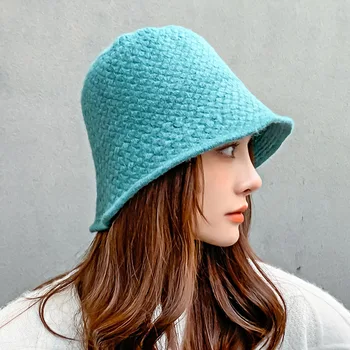 Moterų qiu dong dieną han edition mados mezgimo vilnos linija kibiro kepurę Japonijos gryna spalva šilta baseino skrybėlę fabrikas