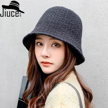 Moterų qiu dong dieną han edition mados mezgimo vilnos linija kibiro kepurę Japonijos gryna spalva šilta baseino skrybėlę fabrikas