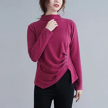 Moterų Rudenį ilgomis Rankovėmis Medvilnės marškinėliai Naujų 2020 m. korėjos Paprastas Stilius Derliaus Golfo Moterų Prarasti Atsitiktinis Viršūnes Tees S2352