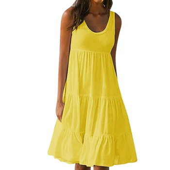 Moterų Vasaros Suknelė moterų Kietas Rankovių Paplūdimio Puoštas Atsitiktinis Geltona Sundress 2020 Mados Plius Dydis Suknelės Moterims