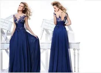 Mėlyna Gėlių Nėrinių Suknelė Žavinga Elegantiškas Naujo Dizaino Mados Šifono Appliques Gamtos Suknelės Naujas 