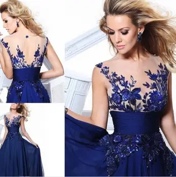 Mėlyna Gėlių Nėrinių Suknelė Žavinga Elegantiškas Naujo Dizaino Mados Šifono Appliques Gamtos Suknelės Naujas 