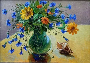 Mėlyna vaza, gėlės 5D 