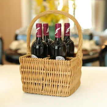 Namų rotango gluosnio vyno saugojimo krepšys nešiojamų raudonas vynas baijiu stalčiuko Dideles kaimiškas kabantys krepšelį. vytelių krepšelį