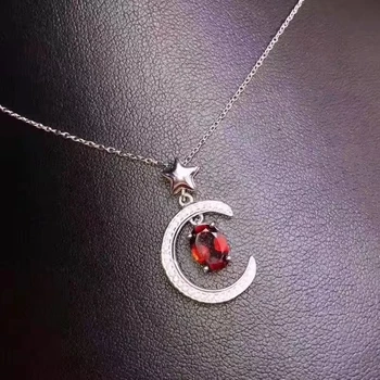 Natūralus raudonasis granatas Elegantiškas mados Žvaigždė, Mėnulis Pakabukas karoliai S925 sidabro Natūralus akmuo karoliai moterų mergina dovana, juvelyriniai dirbiniai