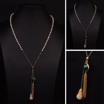 Natūralūs Gėlavandenių Perlų Ilgai Kutas Stiklo Karoliai Pakabukas Moterų Megztinis Grandinės Reguliuojamas Antkaklis Mergaičių Dovanų bižuterijos